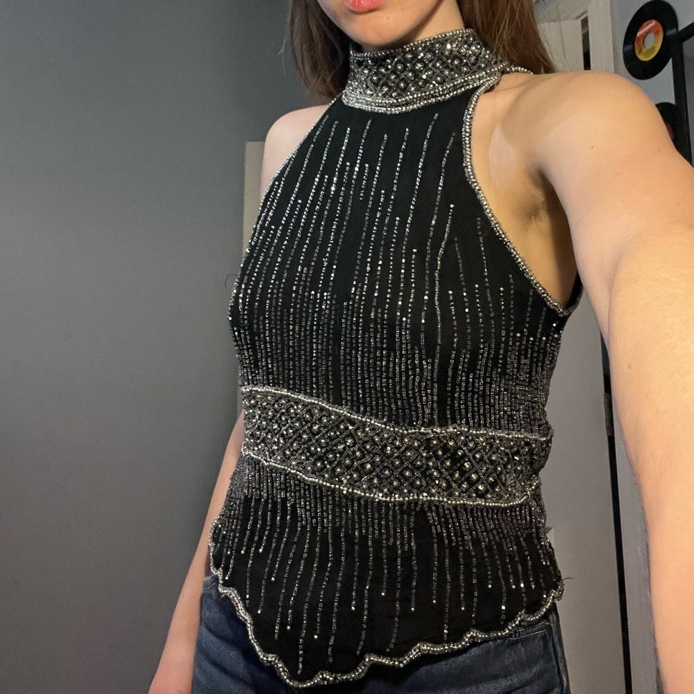 Vintage Adrienna Pappell Evening Beaded Sparkly Blouse